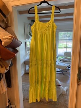 Carly Jean Los Angeles Lime Green Smocked Tiered Maxi Dress
